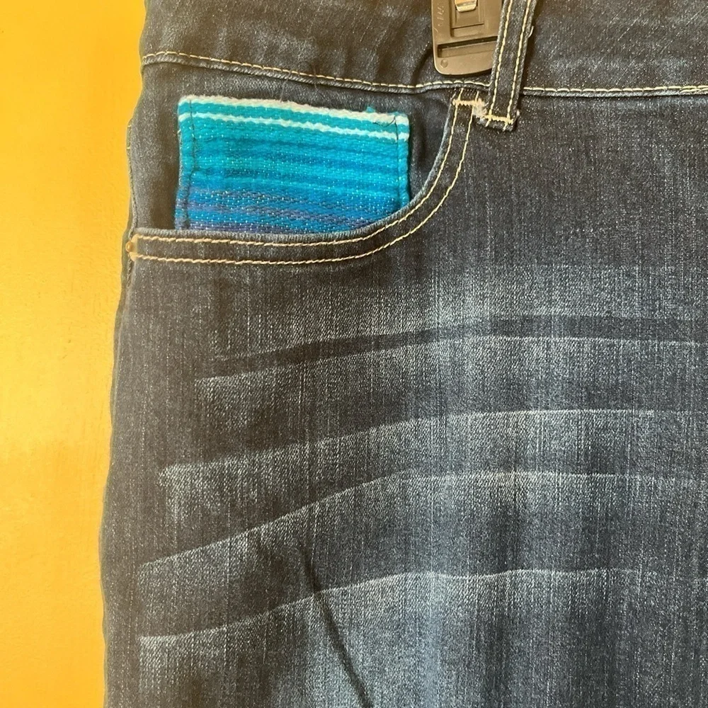 Lucky & Blessed Womens Jeans Size 22 Serape Inlay Patches Distressed